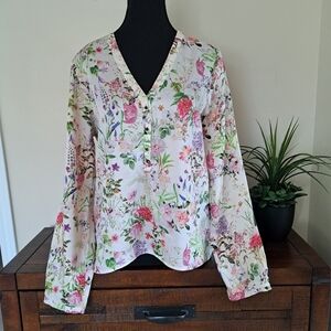Zara Floral Blouse Women's Size Large Lightweight Top Colourful Long Sleeved